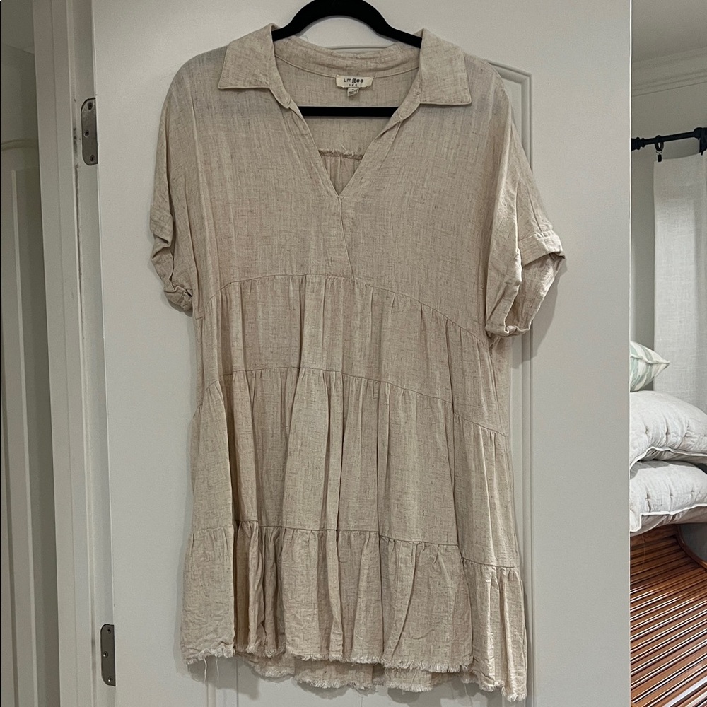 Beige Collared Tiered Dress